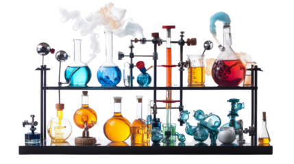 Chemical experiment setup laboratory science illustration controlled environment side view innovation and discovery