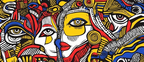 Abstract Colorful Faces in Geometric Pattern