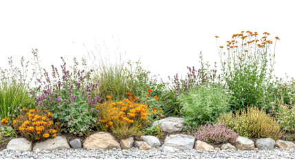 Floral garden display outdoor landscape botanical arrangement natural environment wide view vibrant...