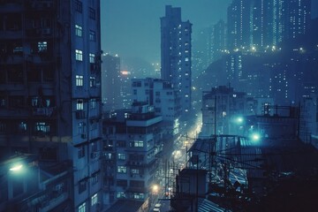 Naklejka premium Hong kong cityscape architecture building night.