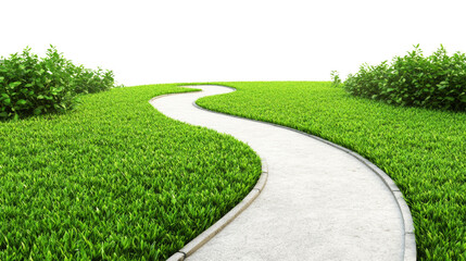 Winding path through lush green fields scenic landscape nature photography serene environment inviting viewpoint