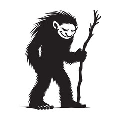 Troll silhouette standing tall, showcasing its ancient monstrous form - Troll illustration - Troll vector - mythical creature silhouette

