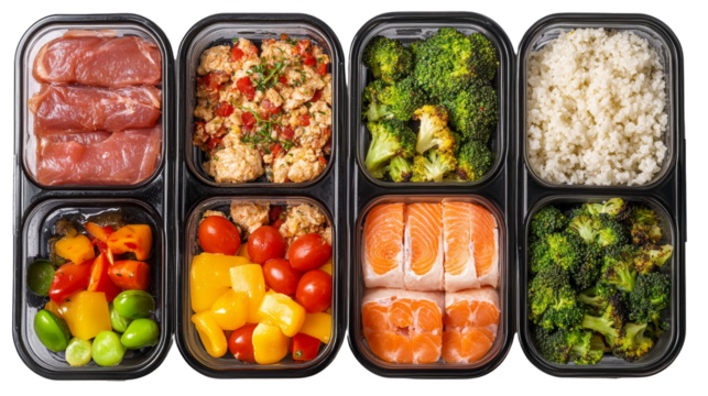 Healthy meal prep ideas delicious balanced dishes in clear containers home kitchen food photography organized lifestyle