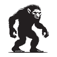 Fototapeta premium Troll silhouette symbolizing the mythical creatures of ancient tales - Troll illustration - Troll vector - mythical creature silhouette 