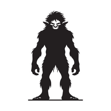 recommend clip art: Troll silhouette with exaggerated features for a spooky and mythical effect - Troll illustration - Troll vector - mythical creature silhouette
                    