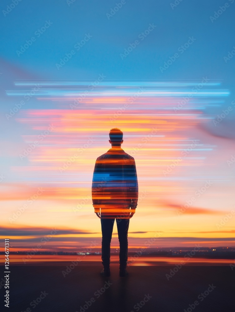 Aufkleber dynamic sunlit abstract portrait vibrant digital lines intersecting silhouette, futuristic visual ar