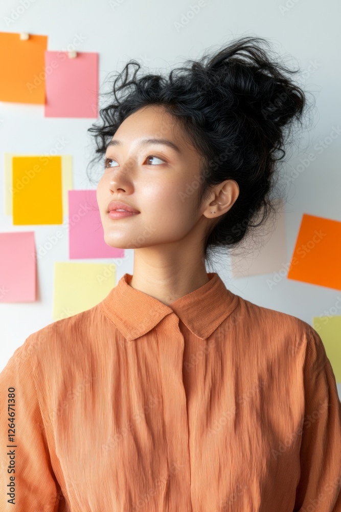 Leinwandbilder contemporary creative ideation diverse team collaborating with sticky notes on smooth wall - busines