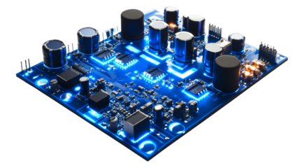 Cutting-edge electronic circuit board technology lab image showcase illuminated environment close-up view innovation concept