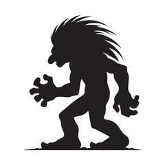 Giant Troll silhouette embodying legends of fearsome supernatural beings - Troll illustration - Troll vector - mythical creature silhouette

