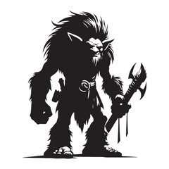 Shadowy Troll silhouette emphasizing its eerie and monstrous nature - Troll illustration - Troll vector - mythical creature silhouette
