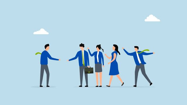 Onboarding new employee, 4k animation of business executive manager greeting welcome and introduce new employees to group