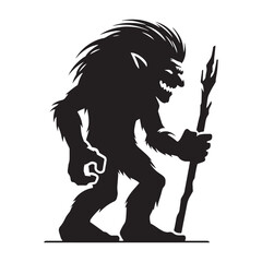 Massive Troll silhouette illustrating the power of legendary beings - Troll illustration - Troll vector - mythical creature silhouette
