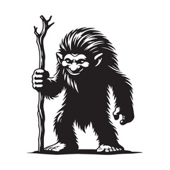 Forest-dwelling Troll silhouette designed for folklore and ancient myths - Troll illustration - Troll vector - mythical creature silhouette
