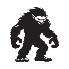 Powerful Troll silhouette embodying raw strength and supernatural energy - Troll illustration - Troll vector - mythical creature silhouette
