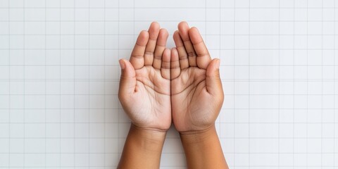 Minimalist Family Safety Concept Diverse Hands Enveloping Paper Family on Grid Texture Insurance Branding and Family Care Assurance in Modern Marketing Strategy