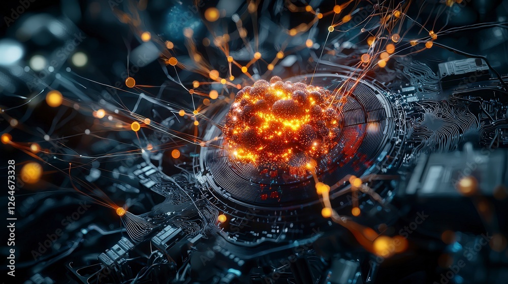 Poster Data visualization process featuring glowing connections in a tech environment abstract concept illuminated view