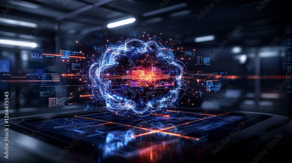 Poster corporate strategy hub in virtual cloud environment digital workspace high-tech facility futuristic 