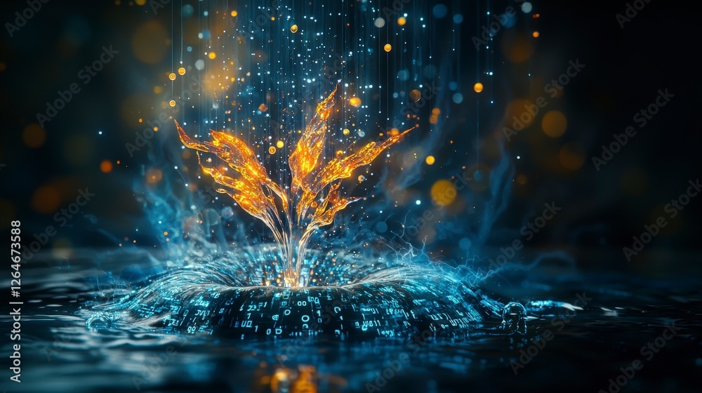 Aufkleber Data growth visualization digital environment abstract art glowing elements modern concept upward flowing stream