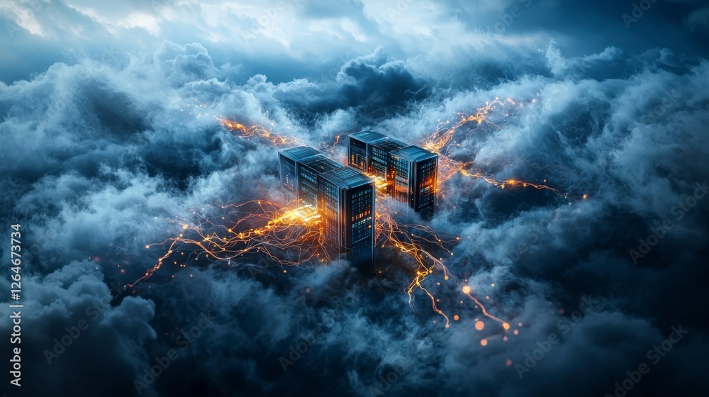 Aufkleber cloud-based digital innovation center futuristic technology conceptual art high above vibrant visual