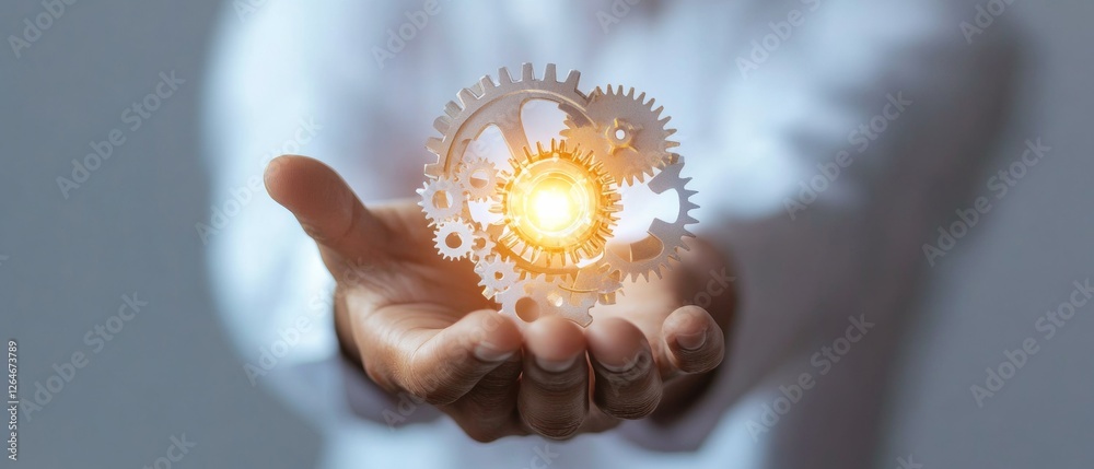 Poster Interactive Mechanical Gear Visualization Corporate Innovation in Operational Efficiency with Futuristic Graphics for Business Strategy and Process Optimization