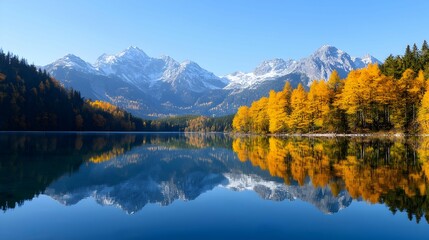 Autumn Lake Reflection with Snow-Capped Mountains
