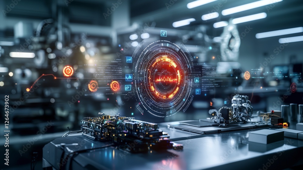 Aufkleber Futuristic analytics dashboard hologram in tech lab digital visualization high-tech environment interactive view