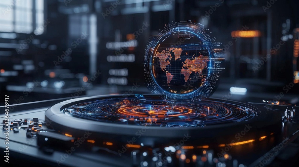 Poster Futuristic analytics system visualization tech lab digital hologram high-tech environment 3d perspective innovation
