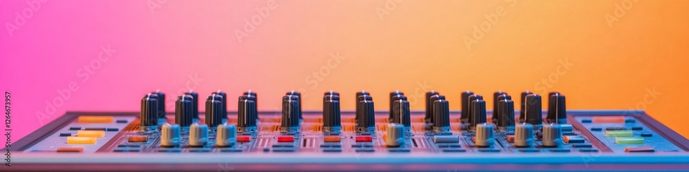 Aufkleber vibrant audio mixing console setup neon-inspired control room with sleek modern design for professio
