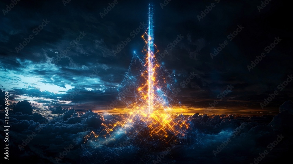 Aufkleber Futuristic business graph rising in data visualization digital sky abstract art cloudy environment dynamic viewpoint