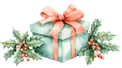 A beautifully wrapped christmas gift box isolated on white background