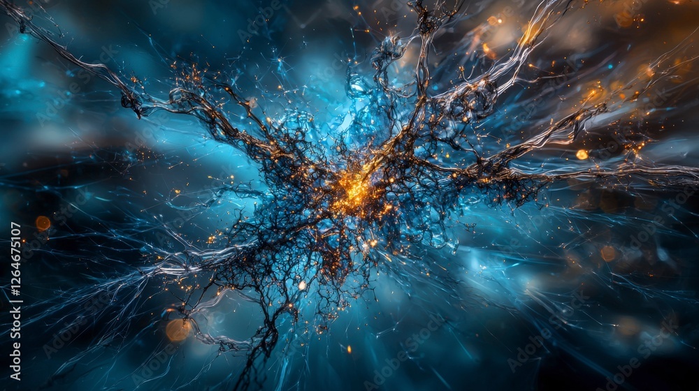 Poster aqua sparks in cosmic energy a dynamic perspective on abstract sci-fi art