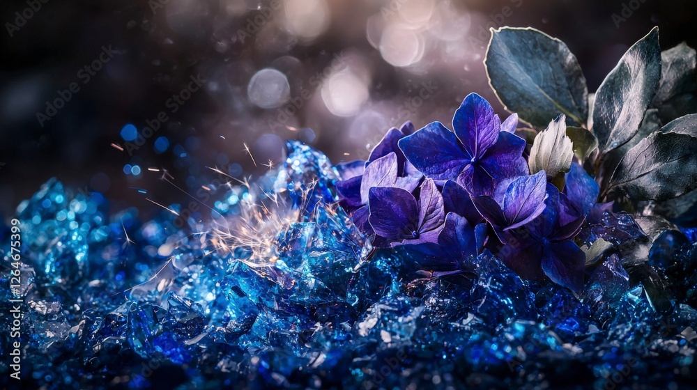 Poster Cobalt blue sparks burst through layers of consciousness natural setting abstract image macro view visual concept