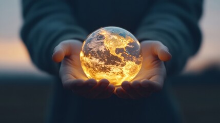 Luminous Earth Sphere in Hands Ethereal Cosmic Light for Global Initiative Visuals and Collaborative Business Themes - Impactful Digital Marketing Tools