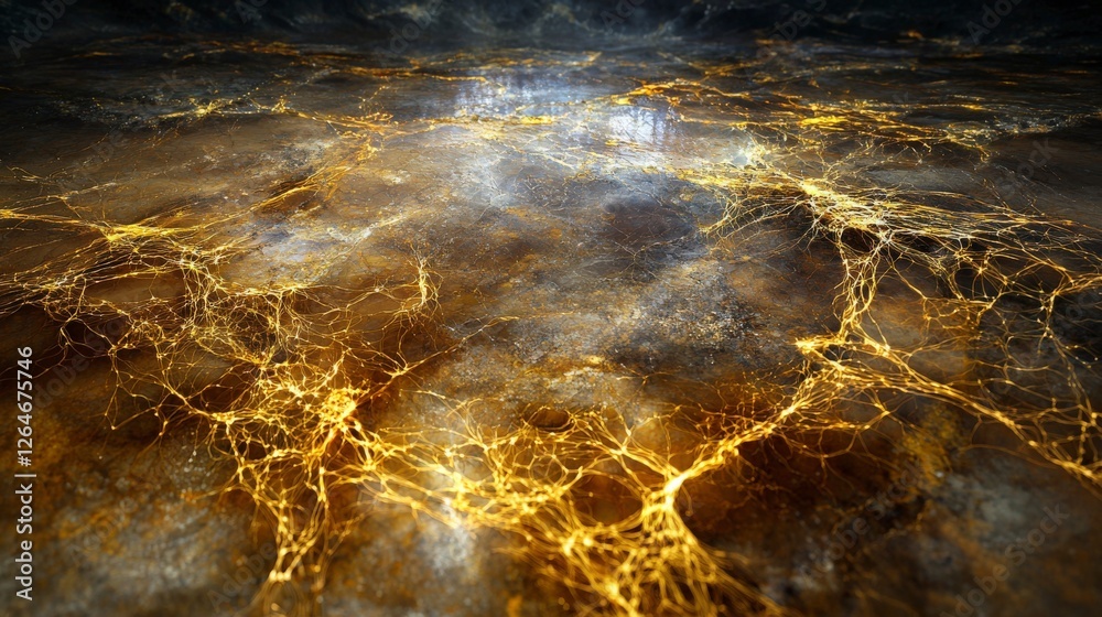 Poster Visual elegance golden lines ripple across textured surface in abstract digital art - top-down view