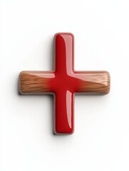 Obraz premium Contemporary Red and Wood Medical Cross on Pristine White Modern Healthcare Branding and Education Tool - Durable Design for Professional and Interactive Health Environments