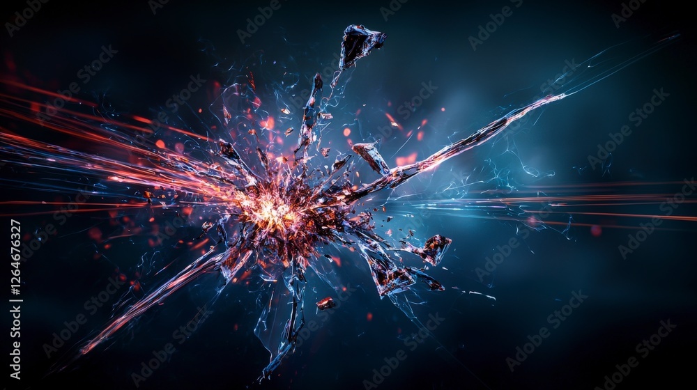 Poster Dynamic explosion of colorful fractals abstract art digital realm vibrant energy wide view boundless concepts