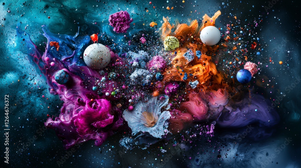 Poster unveiling dream debris scattering across subconscious canvas abstract art cosmic environment surreal