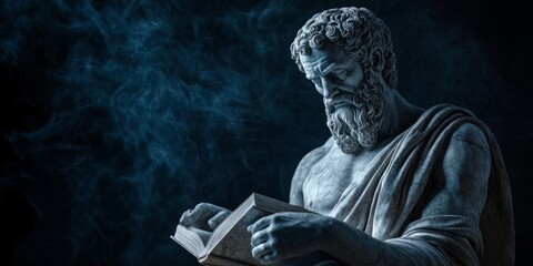 Close-up statue man head shoulders made stone stoic sculpture