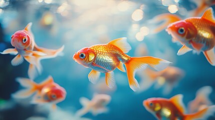 Fototapeta premium Vibrant Goldfish Swimming Gracefully in Clear Aquatic Habitat