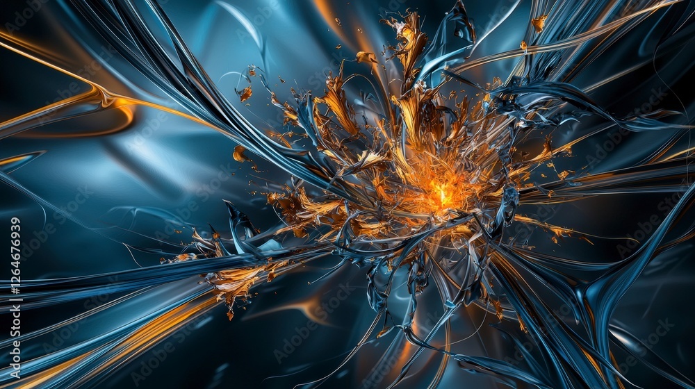 Poster Dynamic energy explosion abstract art digital creation futuristic environment close-up view visual conceptualization