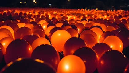 Obraz premium Sea of Light: Illuminated Balloon Field at Night