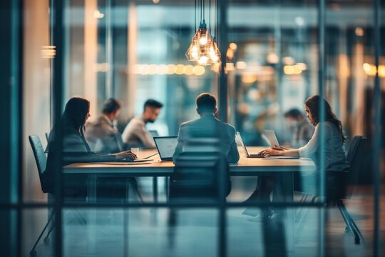 Business people sit around and work professional environment indoors.