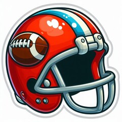 Vibrant cartoon football helmet with a ball, featuring bold colors and dynamic design