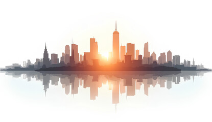 Minimalist City Skyline Silhouette Blended with Abstract Shapes and Gradients Representing Urban Business Growth