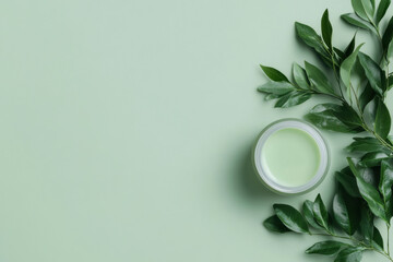 Organic cosmetic cream promoting natural body care on green background