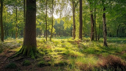 Sunlit Forest Path: A Tranquil Scene of Nature's Beauty