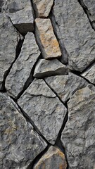 Processed collage of grey mountain cliff rock stone surface texture.