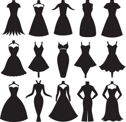 Woman dress fashion silhouettes set large pack of vector silhouette design
