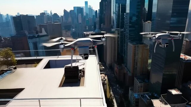 Flying Cars Over Cityscape