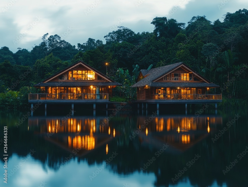 Canvas Prints Lake Cabins